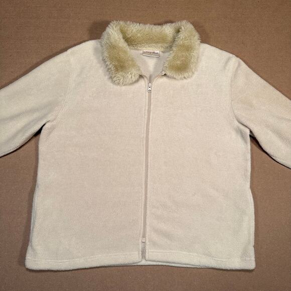 Vintage Faux Fur Trim Zip Fleece Jacket Women’s Cream Nick & Sarah 90s/2000s - Picture 3 of 6